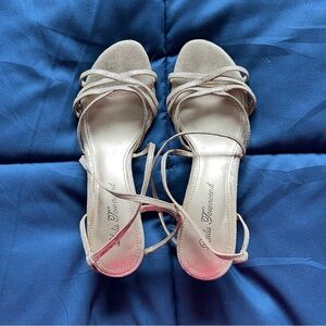 Lulu Townsend Gold Sparkle Strappy Kitten Heels | Size 8